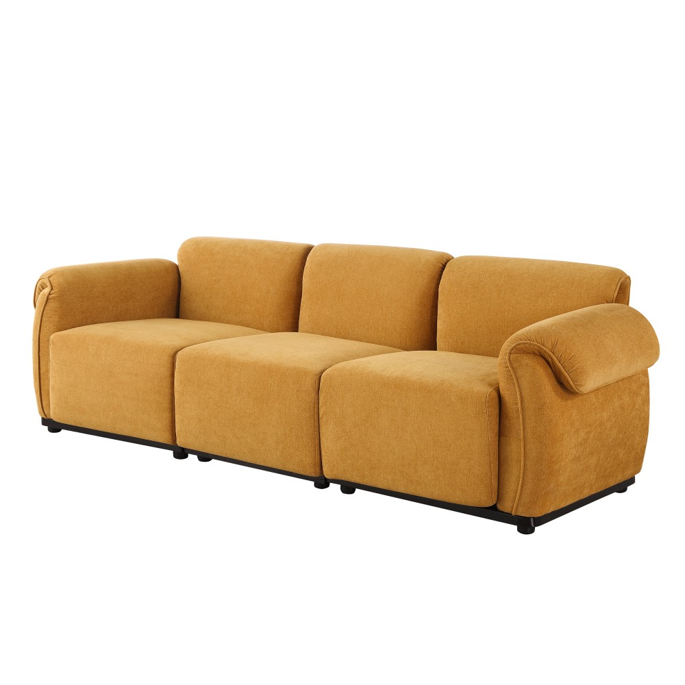 Modern Yellow Chenille 3 Seater Sofa w/ Square Arms - Free Shipping