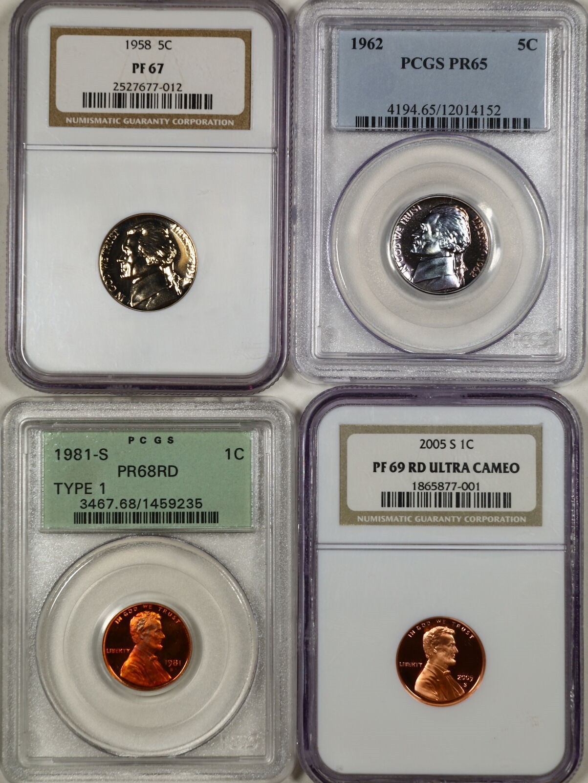 Mixed Lot of 4 Proof Proof Nickels and Lincoln Cents PCGS & NGC 2527677-012