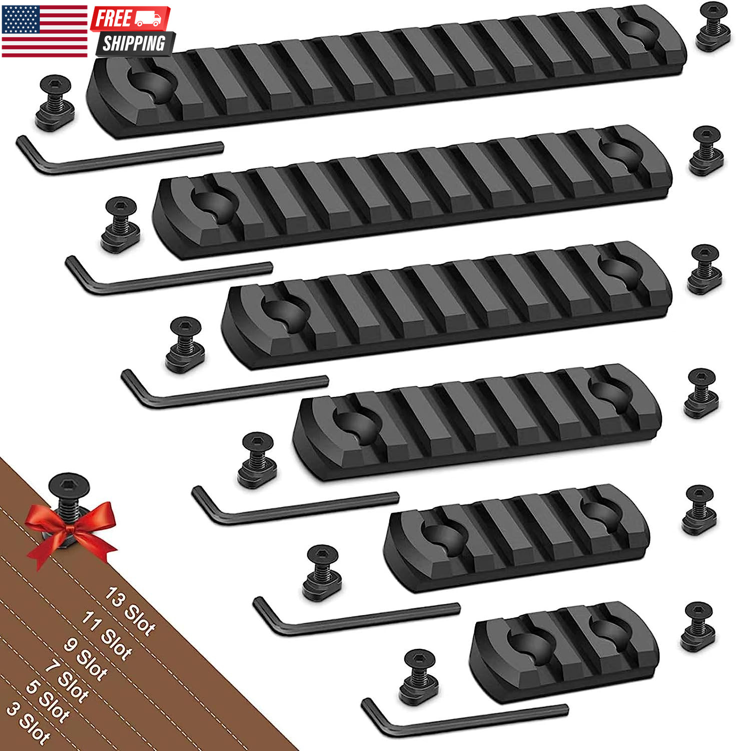 Single Picatinny Aluminum Accessory Rail Set 3 5 7 9 11 13 Slots with 13 T-Nuts