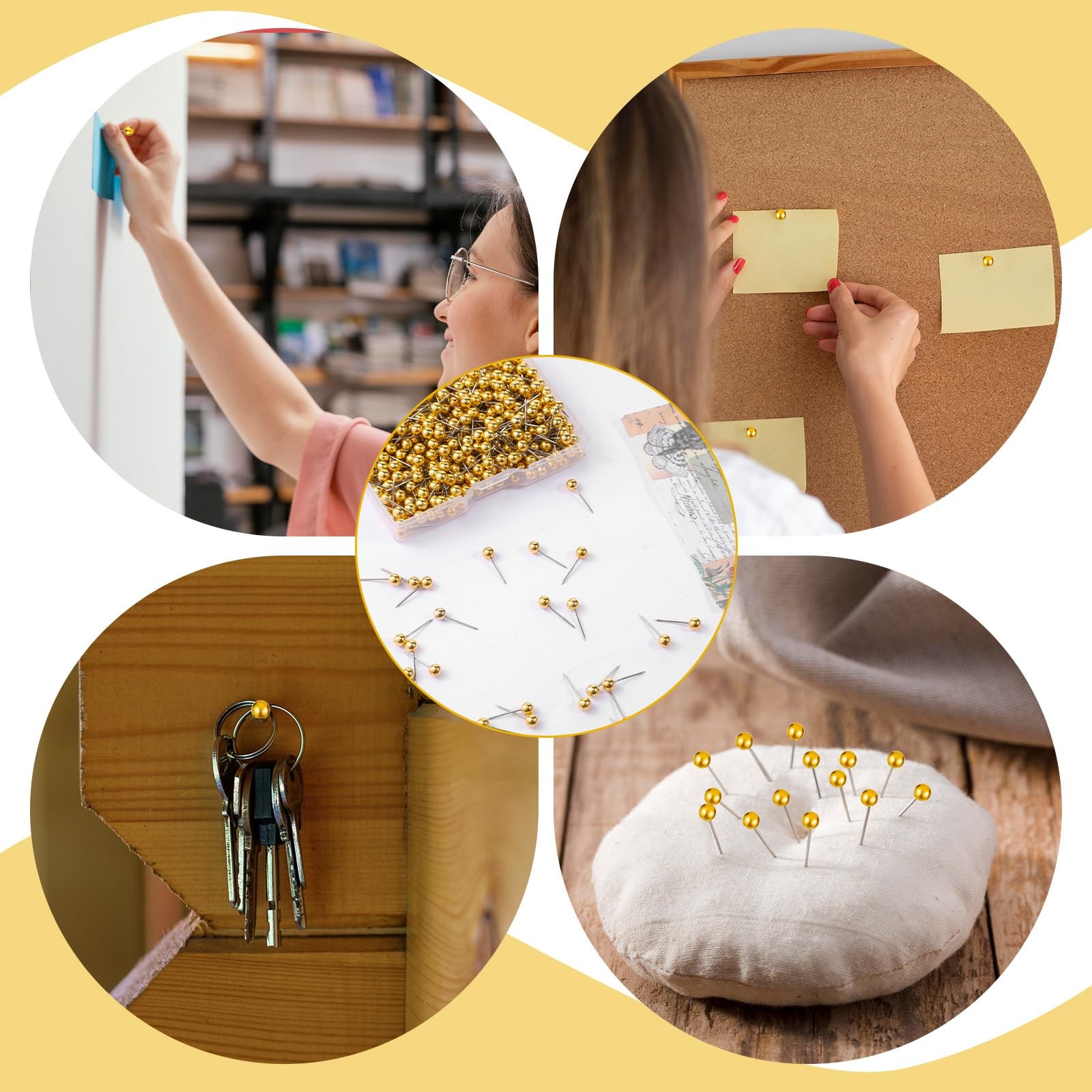 500pcs Map Push Pins Small Round Head Marking Tacks Gold