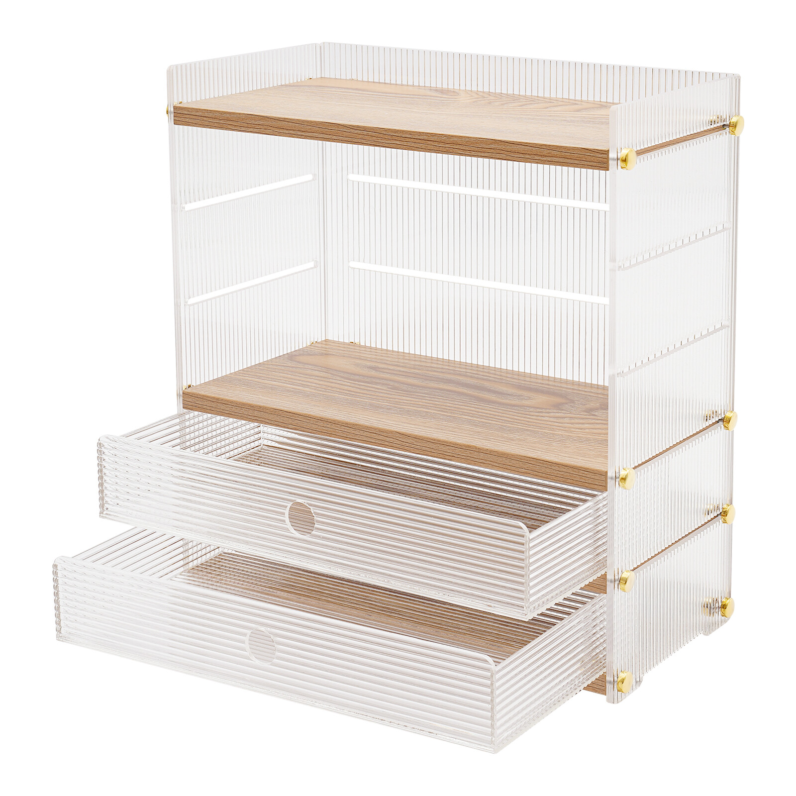 Modern 4 Tiers Wood Clear Desk Organizer Tabletop Storage Cabinet Storage Box