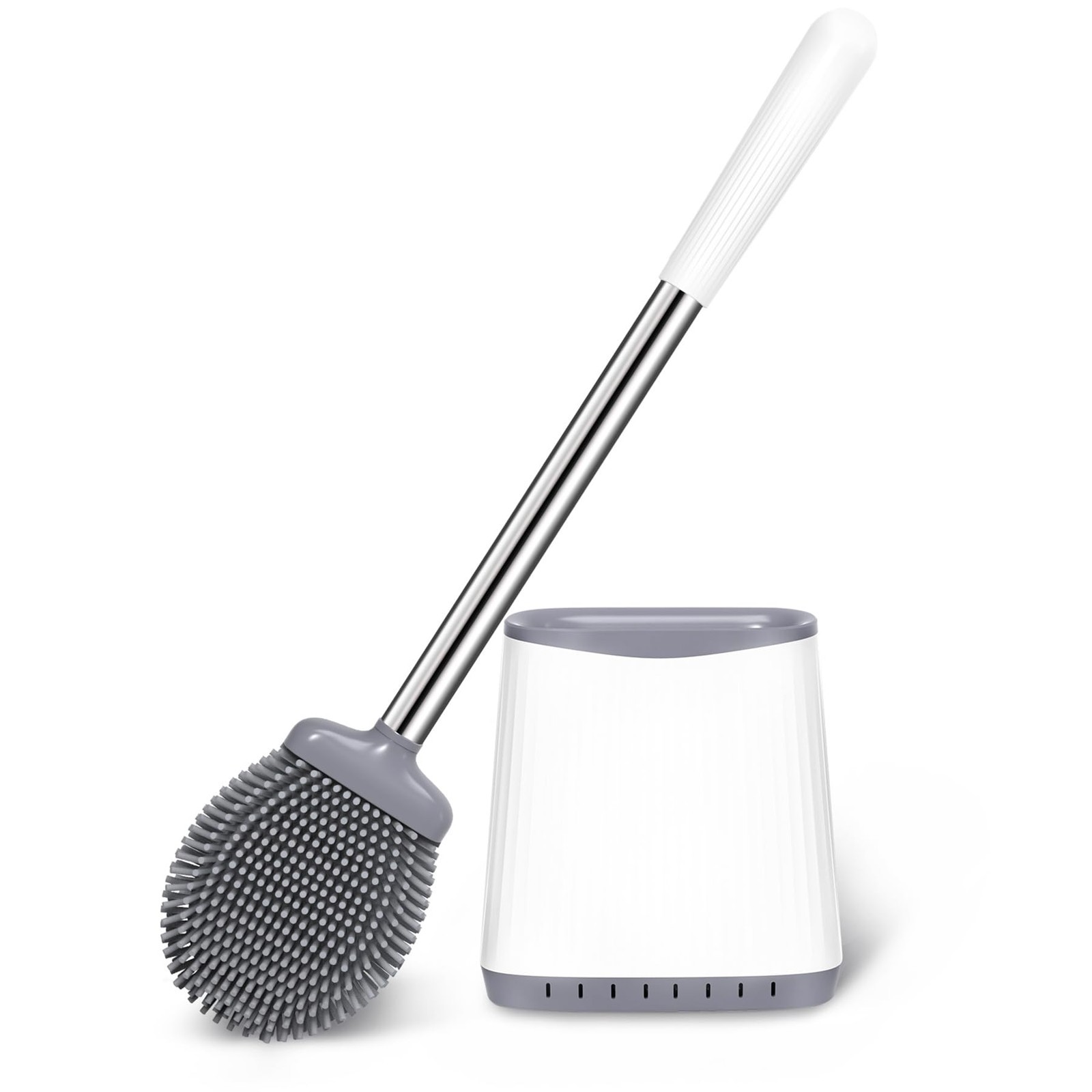 Toilet Brush, Silicone Brush and Holder Set, Flexible White
