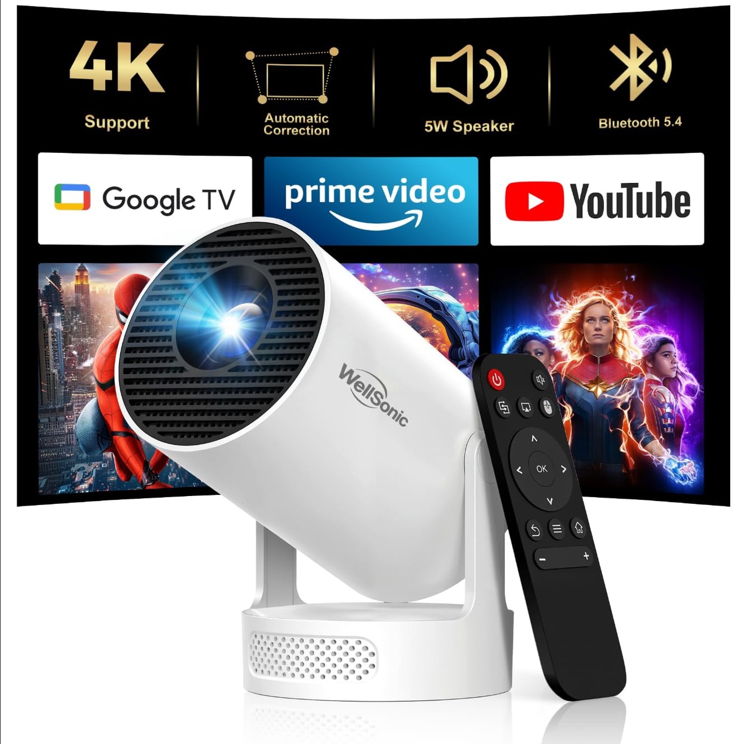 Mini Projector with Wifi and Bluetooth, 4K Portable Projector with 5W Speaker...