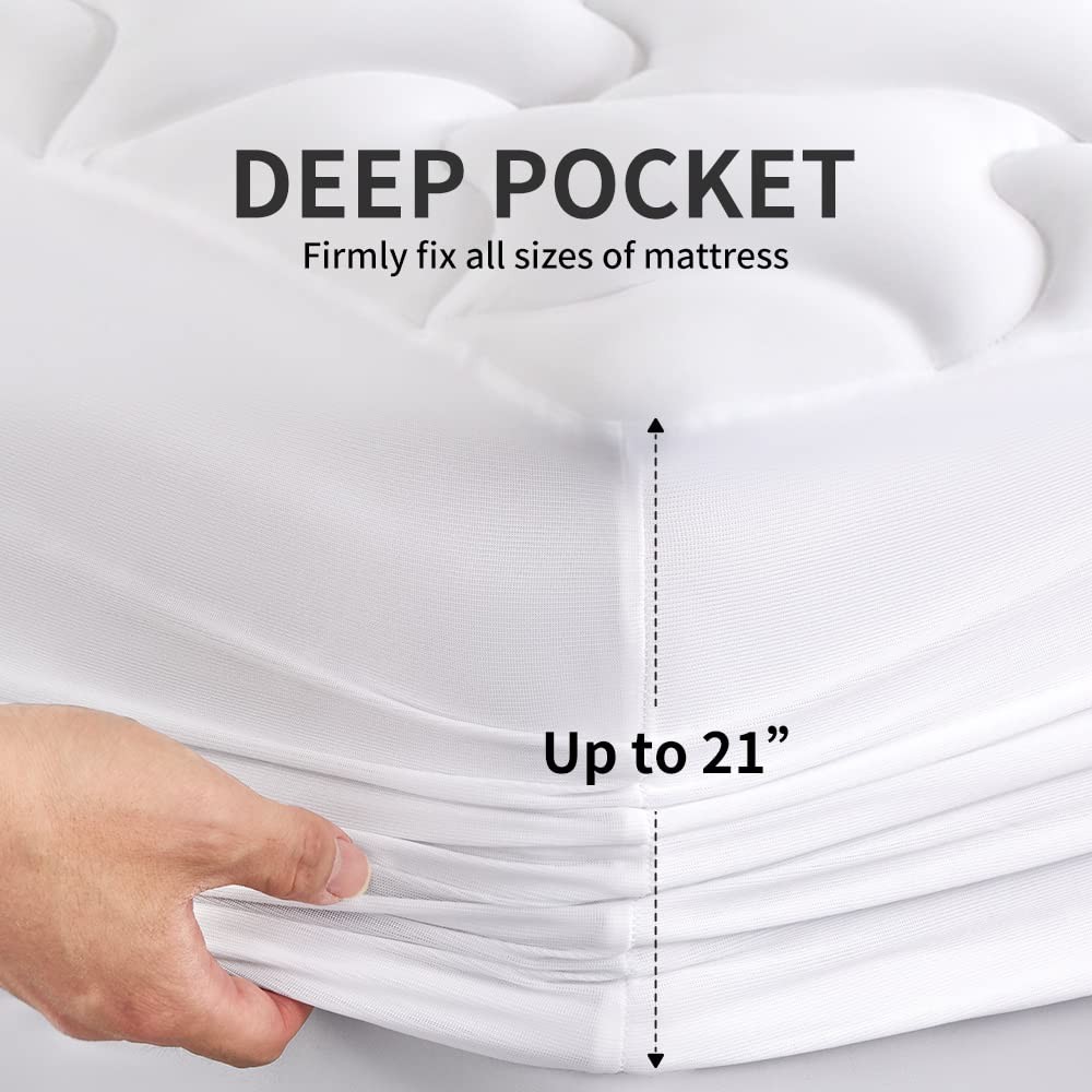 SLEEP ZONE Mattress Topper Twin Pad, Cooling Quilted Twin, White