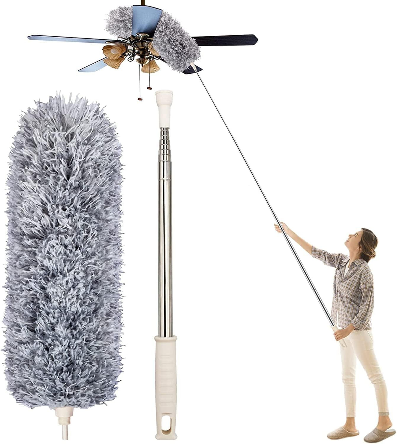 Microfiber Feather Duster for Home Cleaning Fan Cleaner Brush with Long Rod 1...