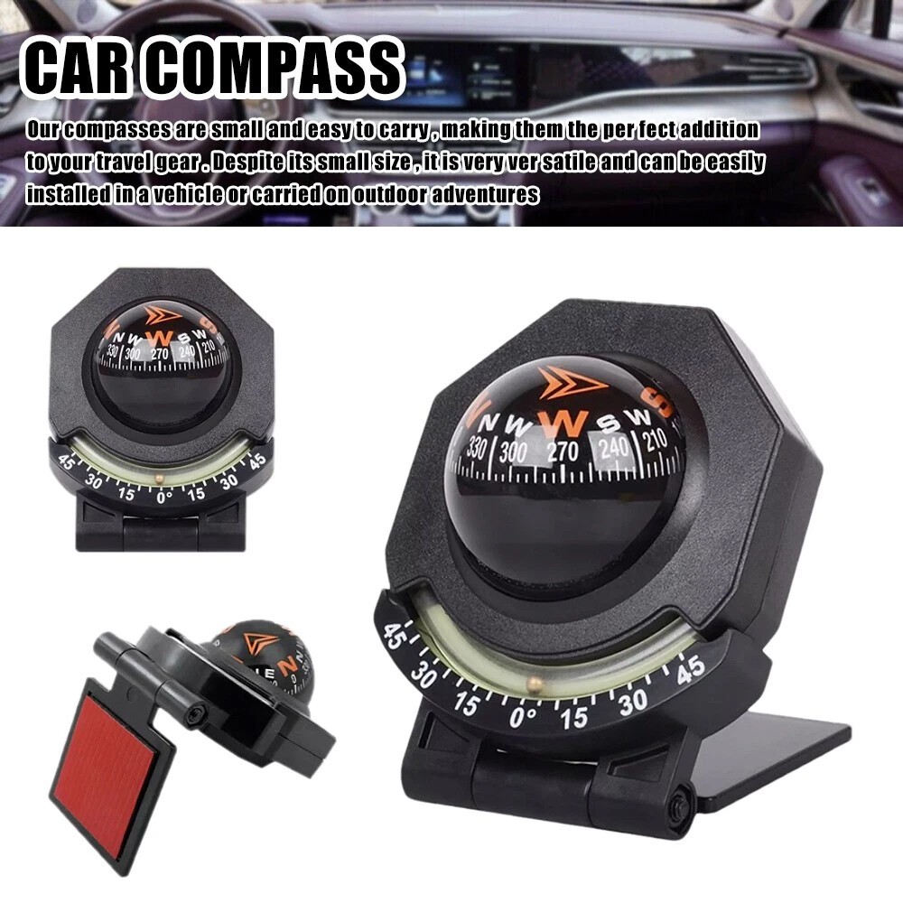 Adjustable Night Car Compass, Car Dashboard Compass Ball with Slope Meter