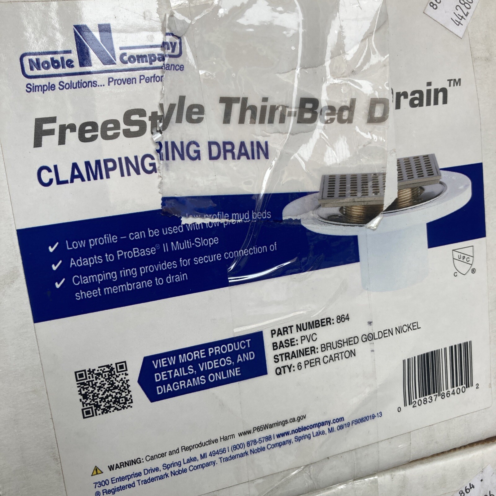 Noble Tile Thin-Bed Drain Gold Nickel - 2" PVC Brass Square shower floor