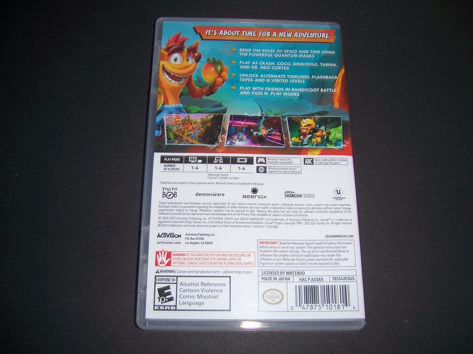 Authentic Case ONLY Replacement Switch Crash Bandicoot 4 It's about Time
