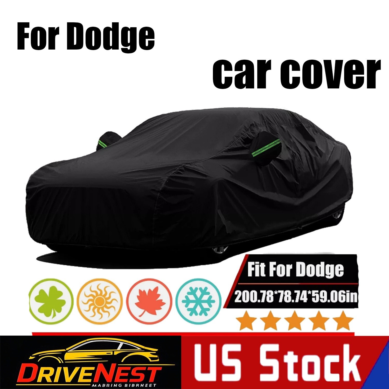 For Dodge Charger Challenger Car Cover UV Protection Dust Resistant Black