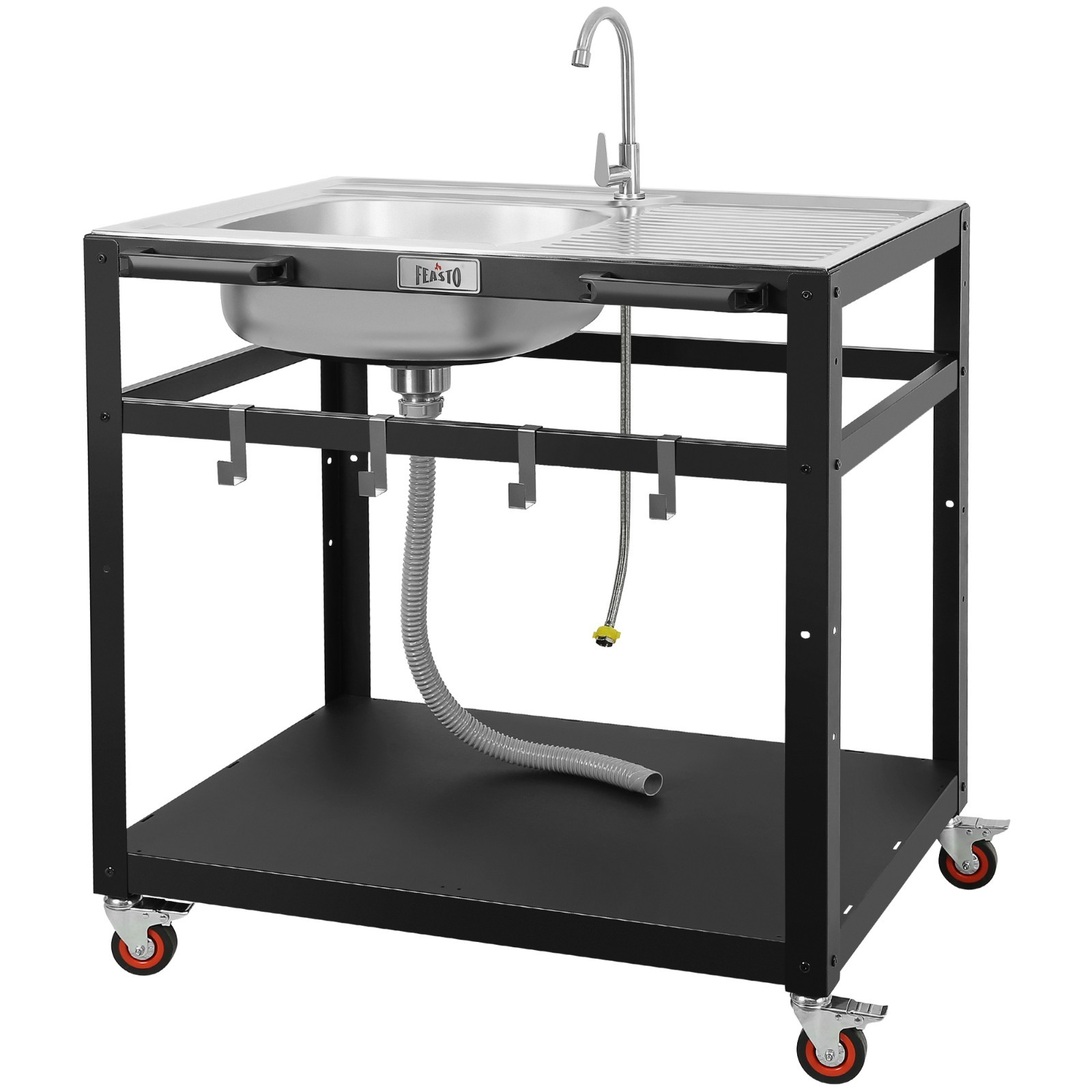 Feasto Outdoor Grill Cart with Sink, Outdoor Kitchen Station Stainless Steel