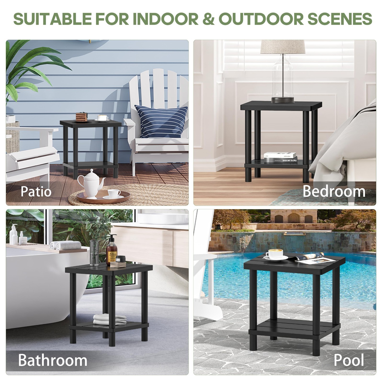 2-Tier Bamboo Outdoor Side Table - Weather Resistant, Easy Assembly, Patio, Pool