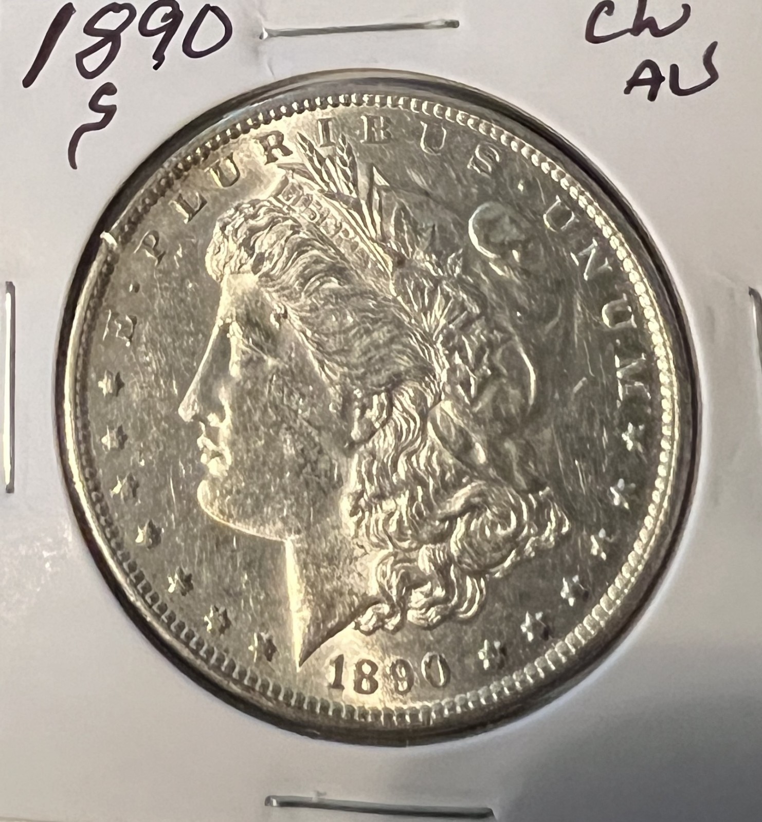 1890-S MORGAN SILVER DOLLAR CHOICE ALMOST UNCIRCULATED .ACTUAL COIN #10126