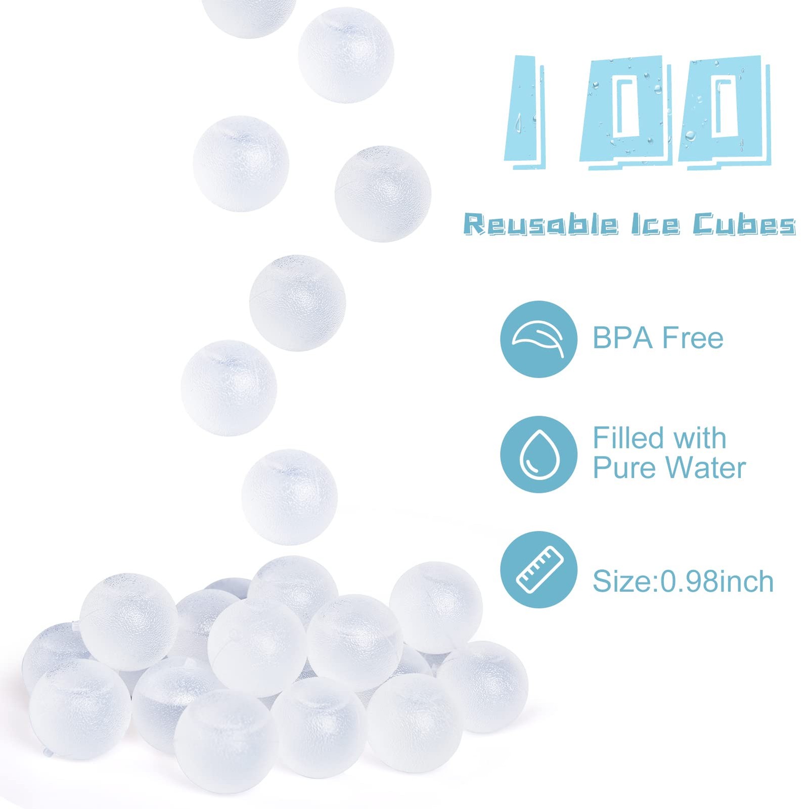 100 Pack Reusable Ice Cube for Drinks, Clear Round 100 Pack, Transparent