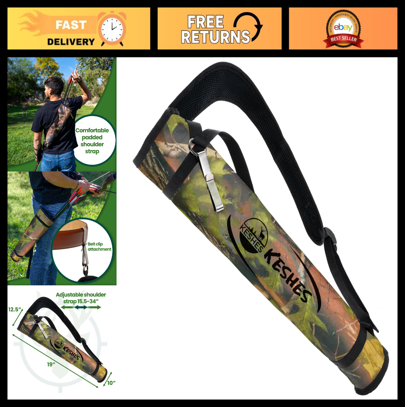 Adjustable Arrow Quiver Holder with Shoulder Strap & Belt Clip - Perfect for Bow
