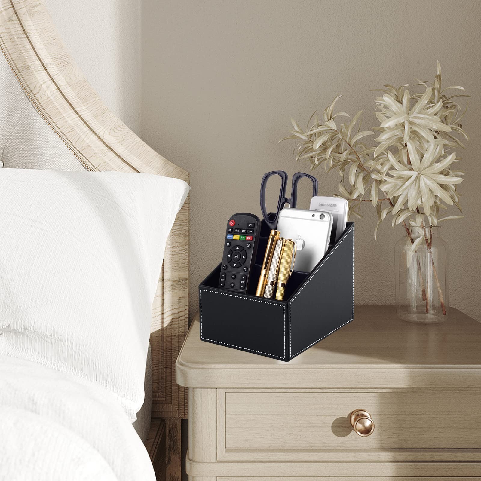 Fashionable PU Leather TV Remote Control Holder with 3 Compartments, Storage ...