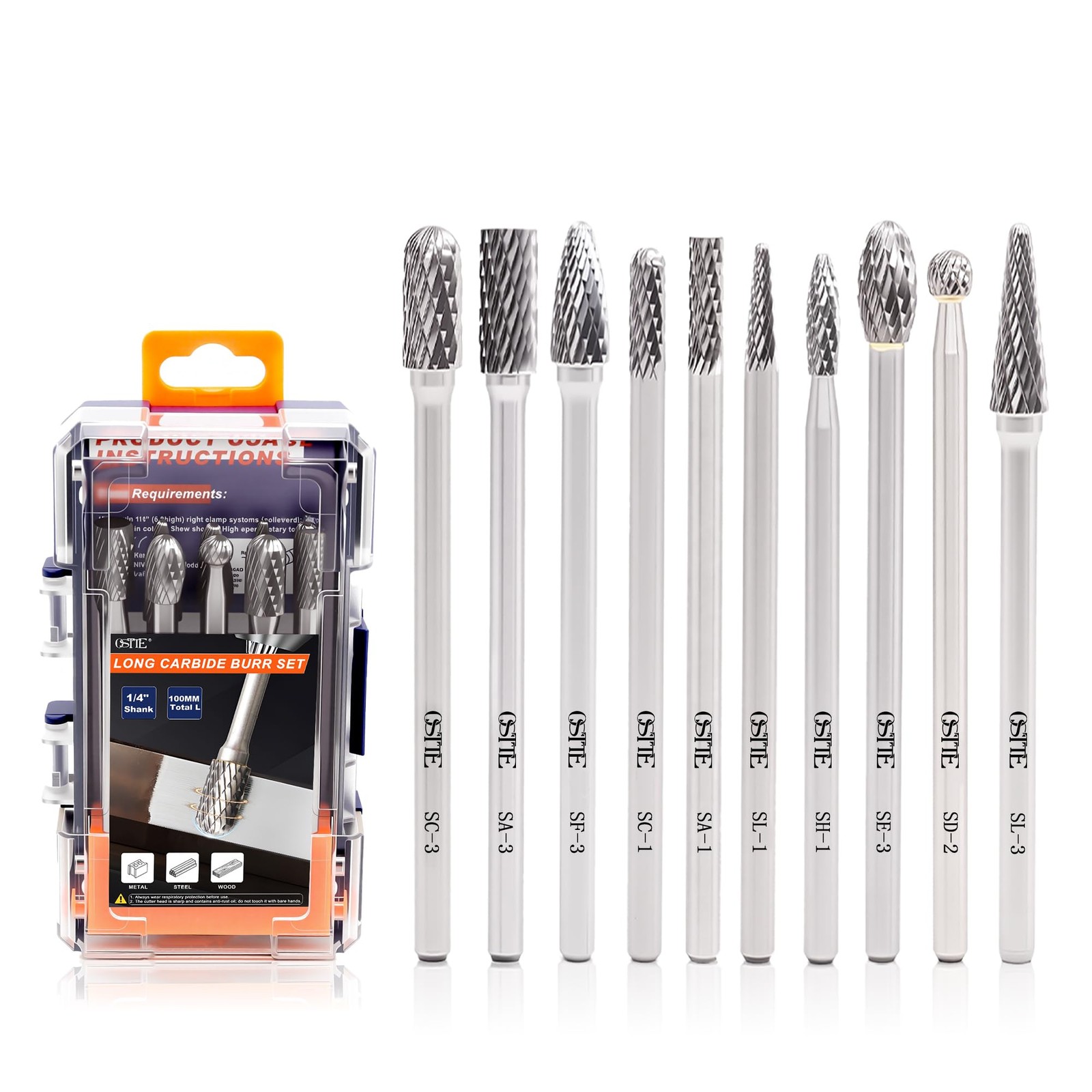 10Pcs Long Carbide Burr Set, 1/4" Shank, 3.94" L, Die Grinder Bits Rotary Ras...