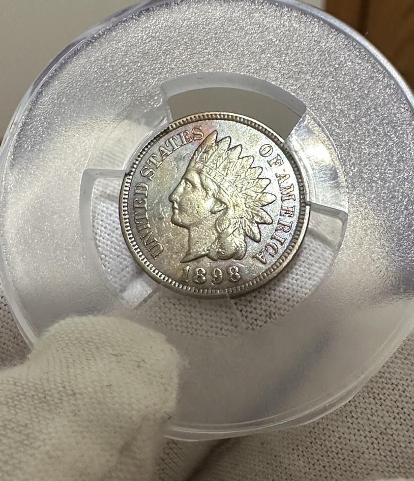 * 1898 * SOLID+ GEM BU MS INDIAN HEAD PENNY * RAINBOW TONED**