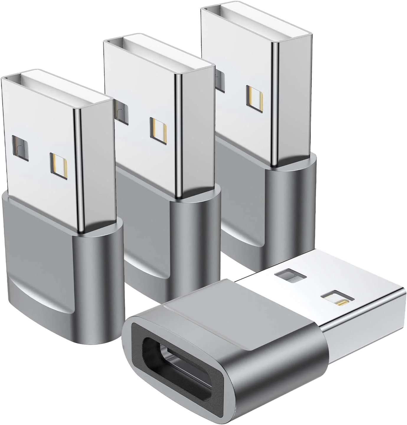 USB C Female to USB Male Adapter (4-Pack), Type C to USB A Charger Converter for
