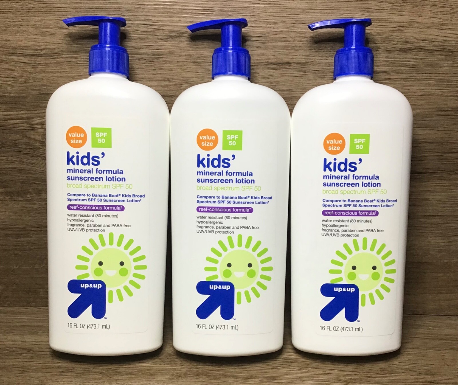 Lot of 3 Up & up Kids' Mineral Formula Sunscreen Block Lotion 16 fl oz ea SPF 50