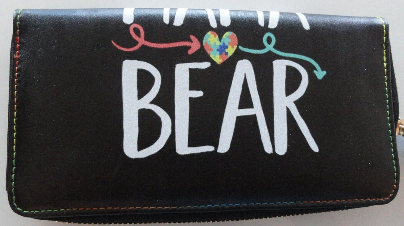 MAMA BEAR AUTISM AWARENESS SPECIAL NEEDS PROUD MOM BLACK WALLET 8X4