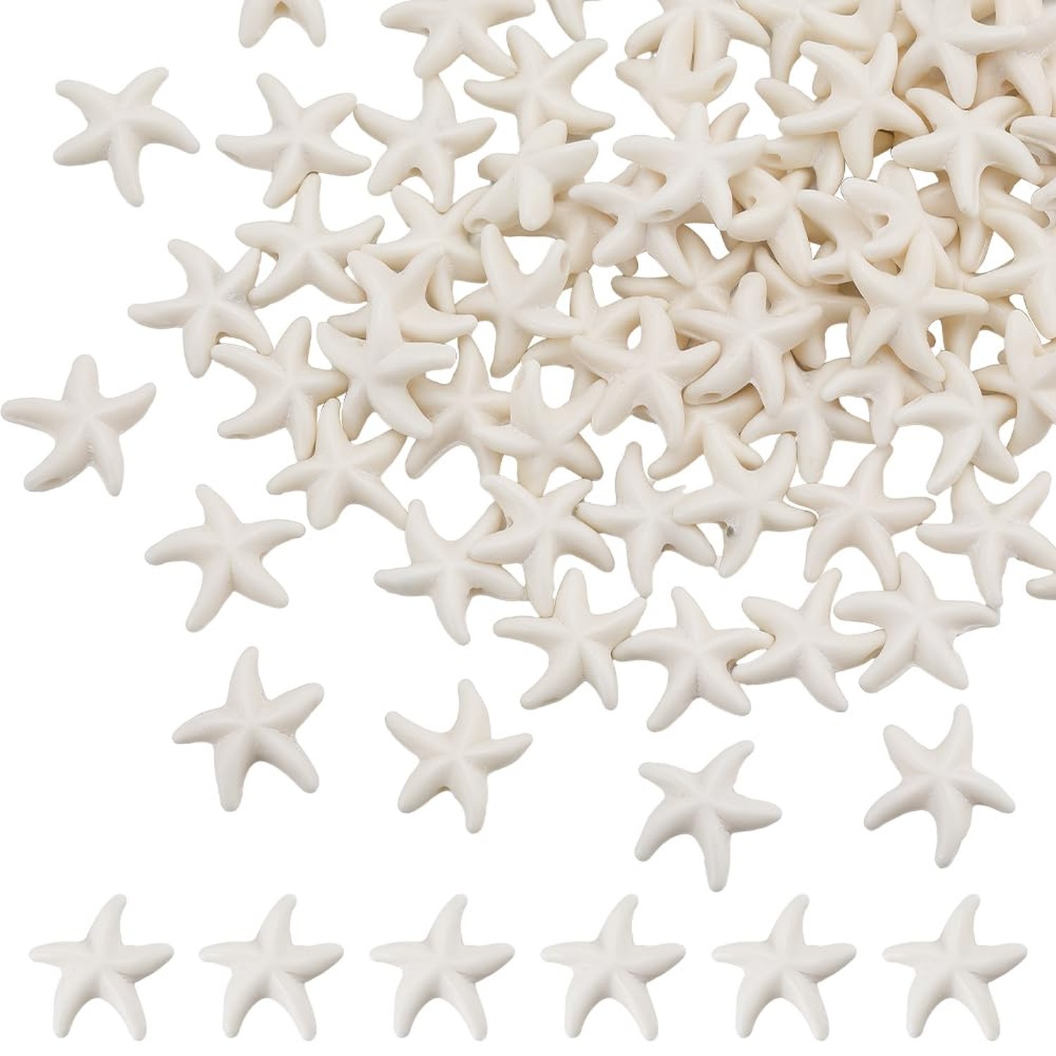 SUNNYCLUE 1 Box 150Pcs Starfish Beads Boho Style Pure White Synthetic Turquoi...