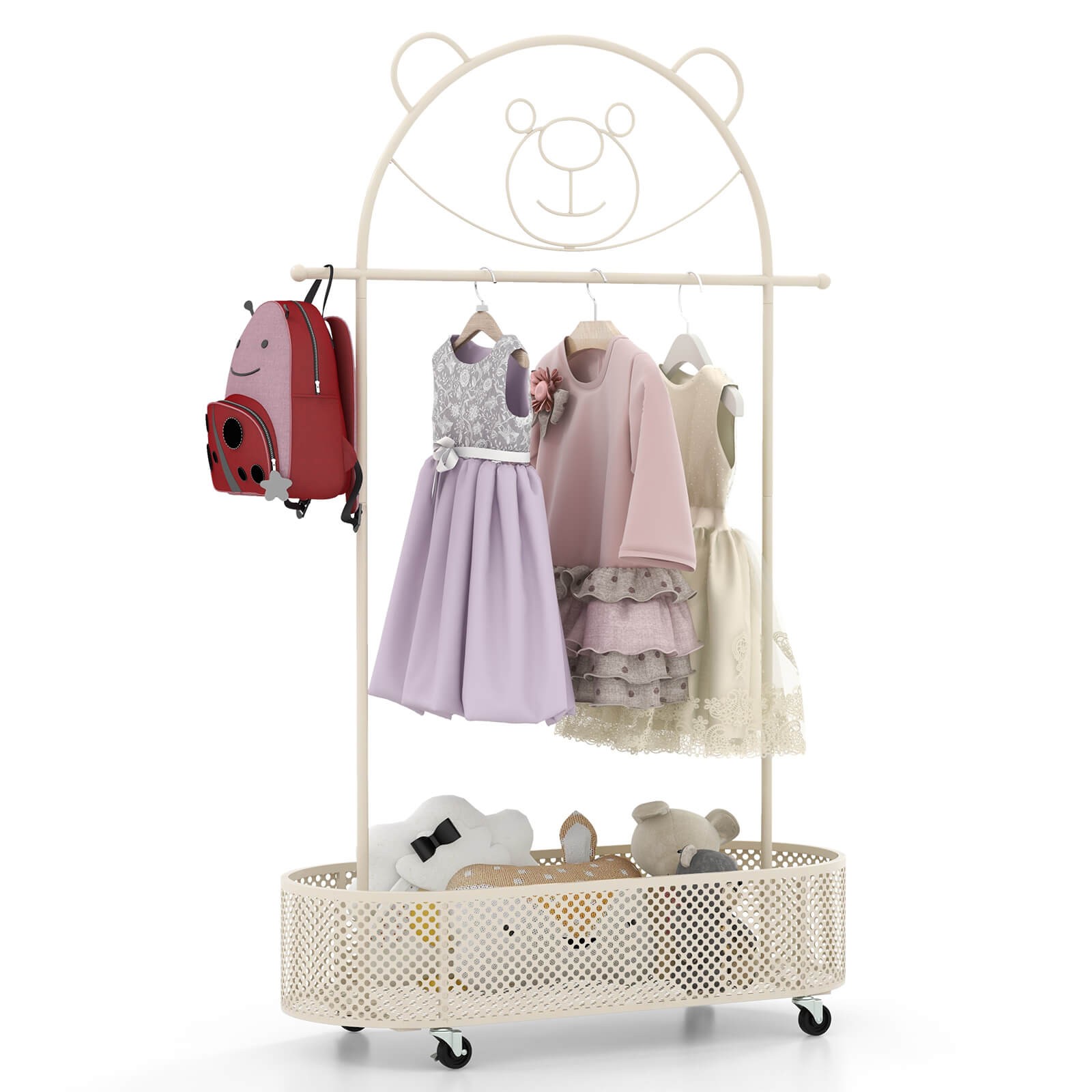 Kid Clothes Rack W/ 3 Adjustable Heights Home Freestanding Clothes Rack