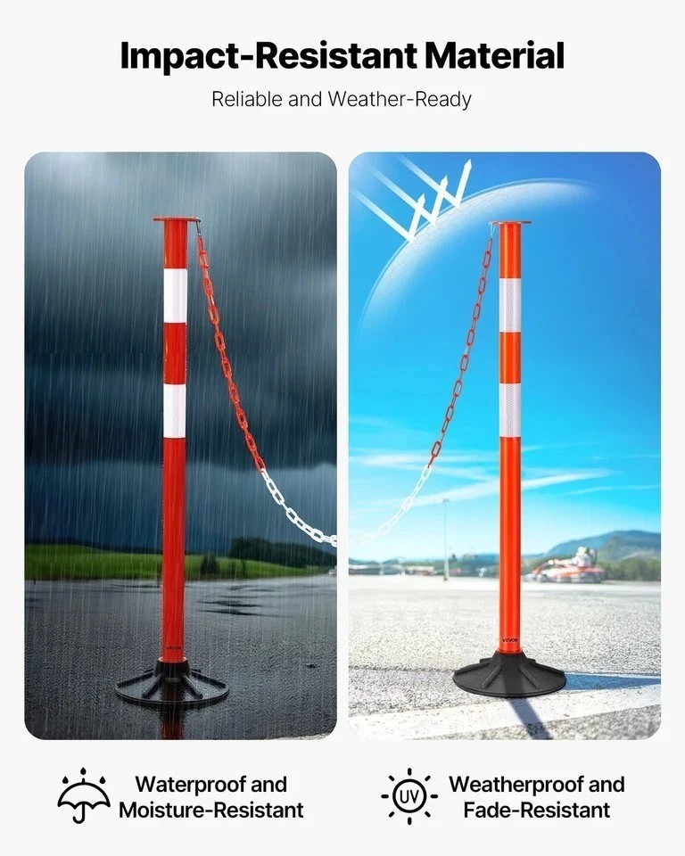 2 Packs Traffic Delineator Posts 34 in Safety Cones Weighted Base & Chains