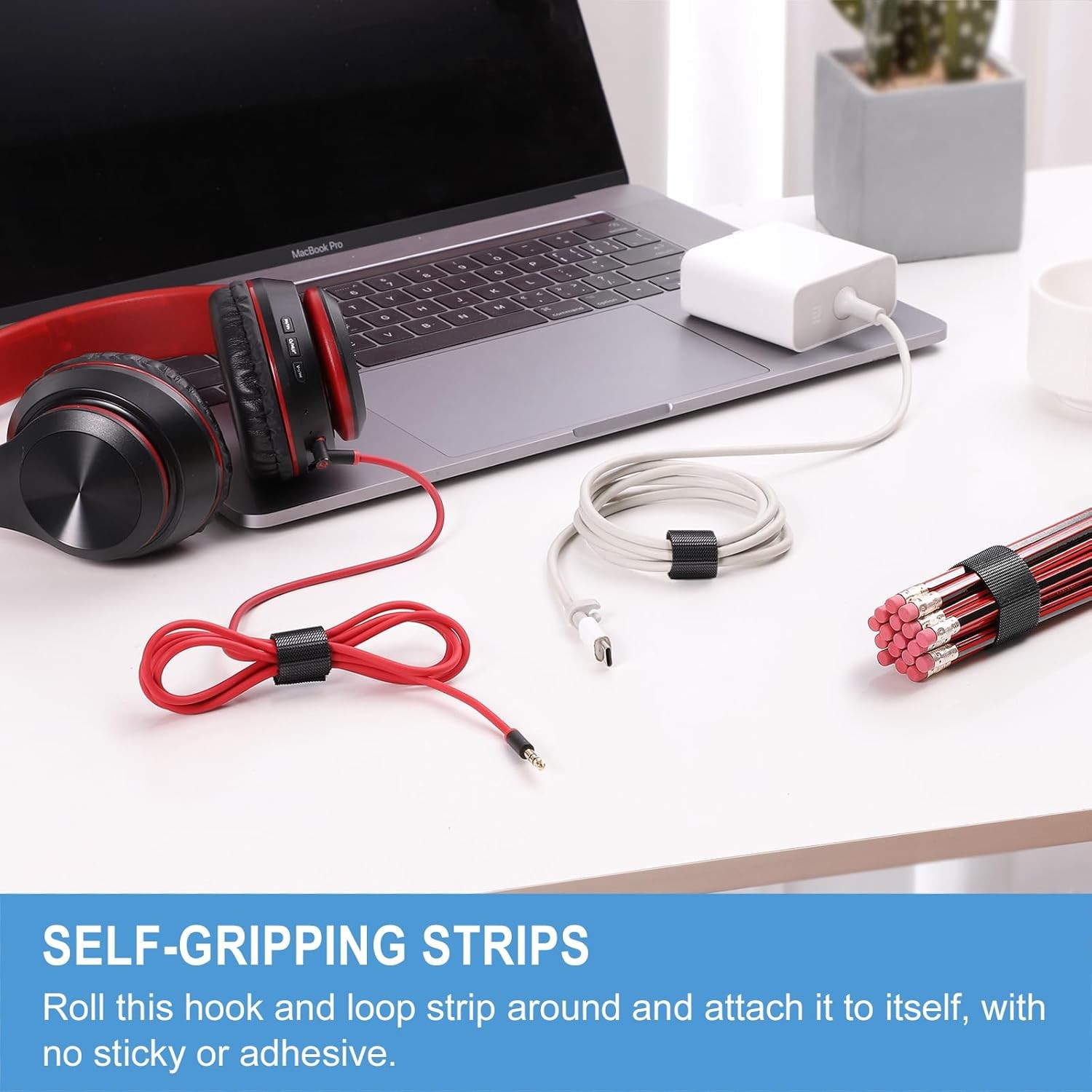 Double-Sided Hook and Loop Straps, Self-Gripping, 2 Inch Wide, Cut to 2in x 12ft