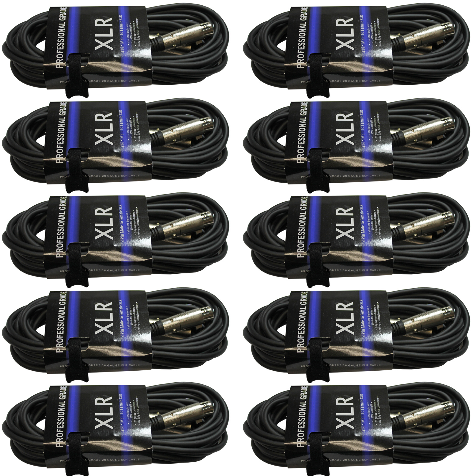 10 PREMIUM 20 ga gauge shielded & balanced XLR MALE TO FEMALE mic cables 3' ft