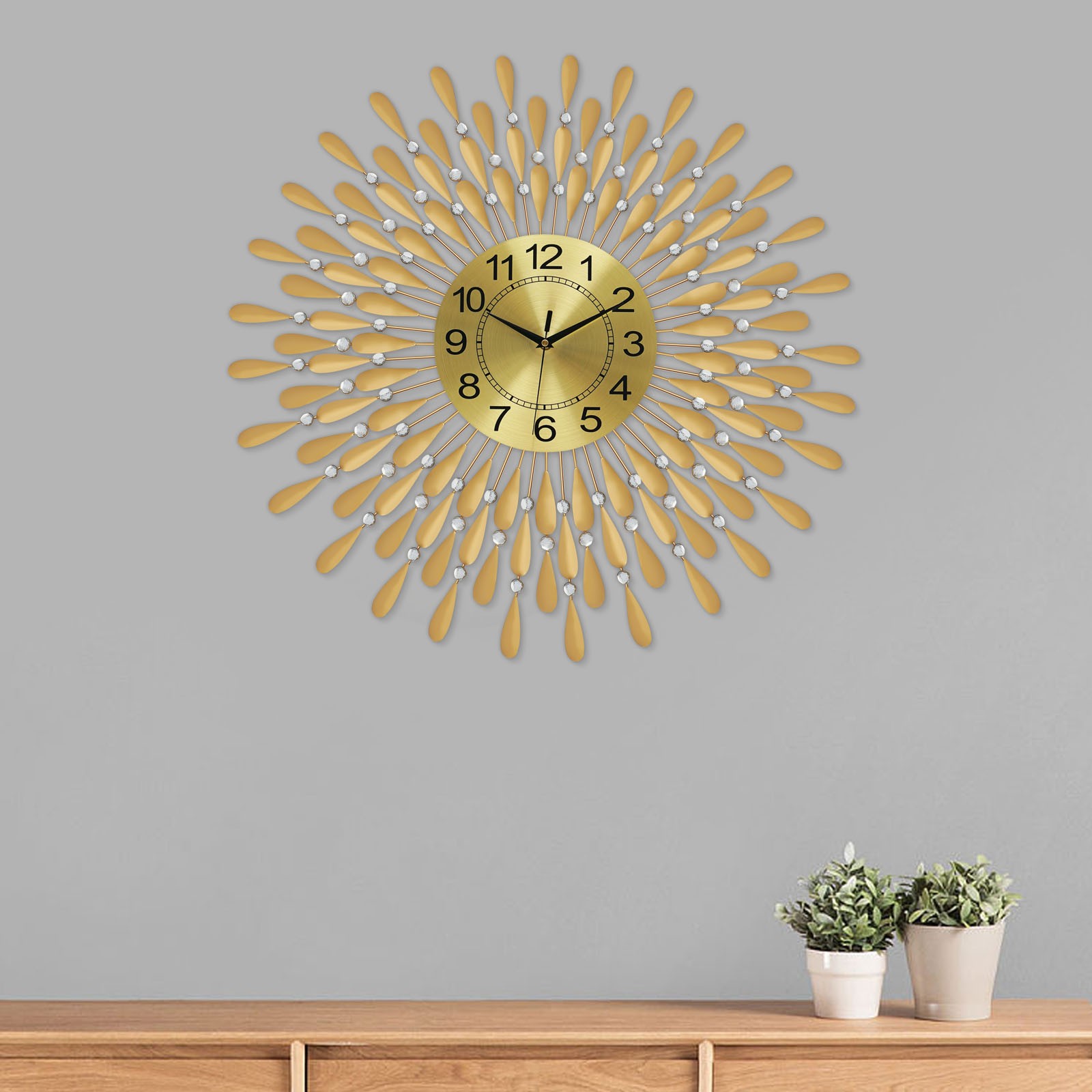 Large Wall Clock Gold Silent Wall Clock Retro Crystal Clock Wall-Mounted Decor
