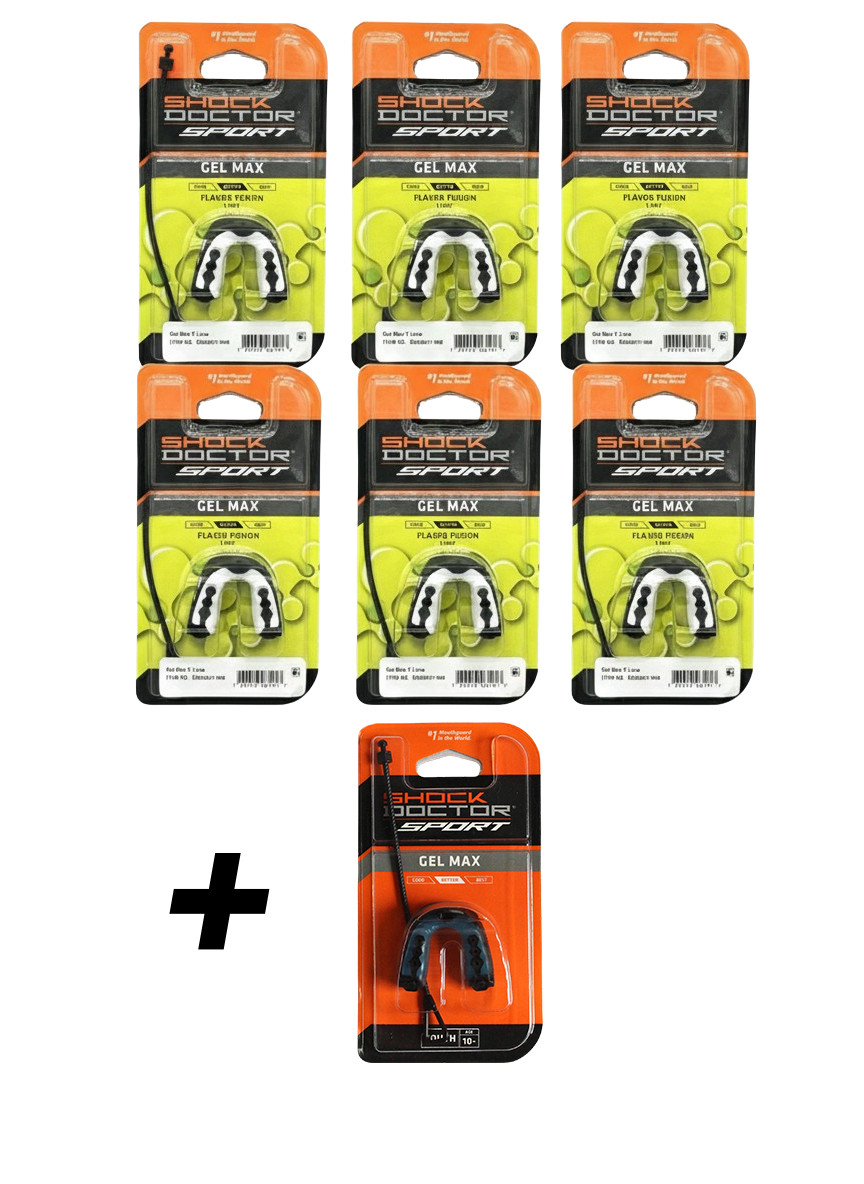 BUNDLE 6+1 Sport Gel Max Fusion Lime & Black Mouth Guard Youth 10, NEW