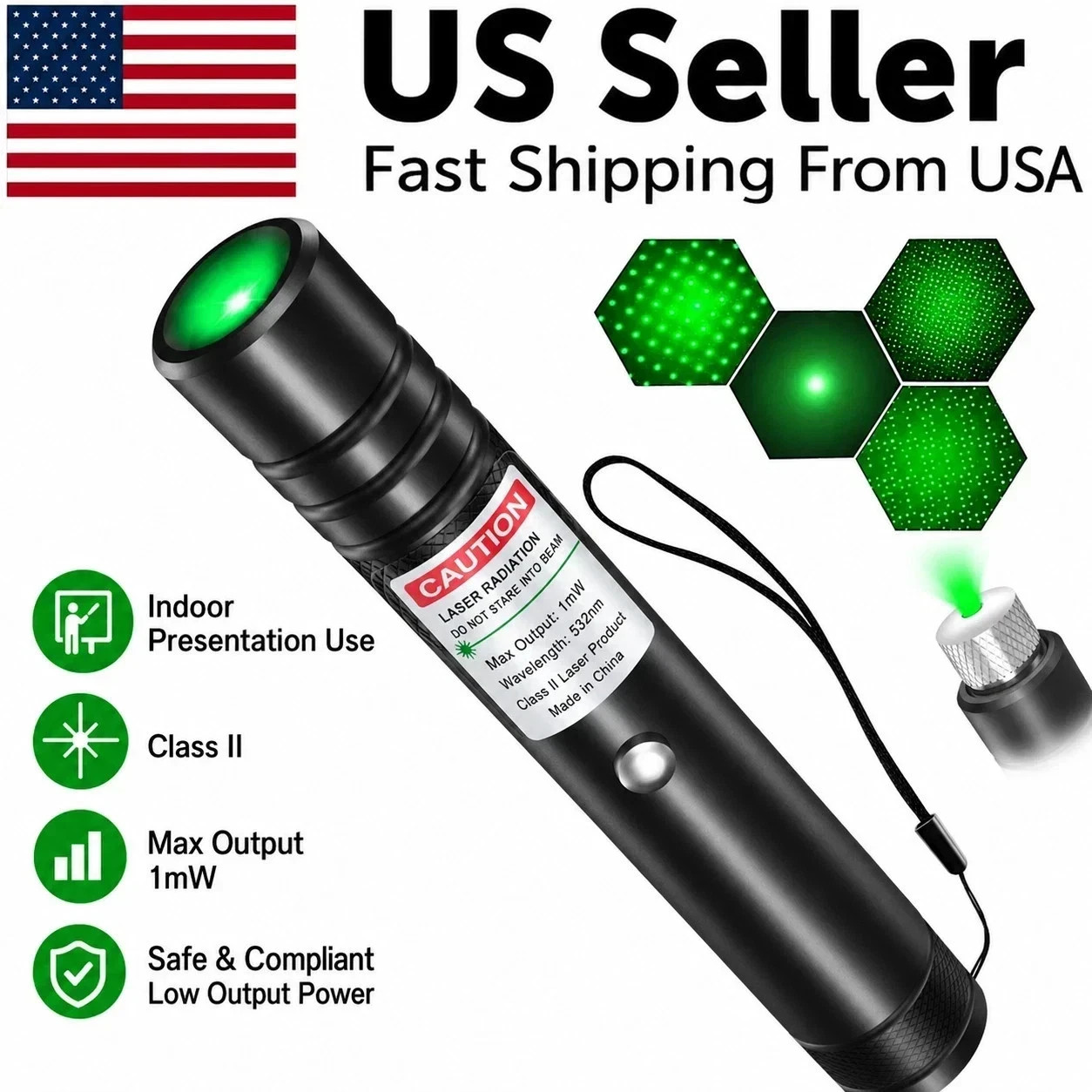 Green Presentation Laser Pointer Pen 1mW Class II Rechargeable Office Pointer