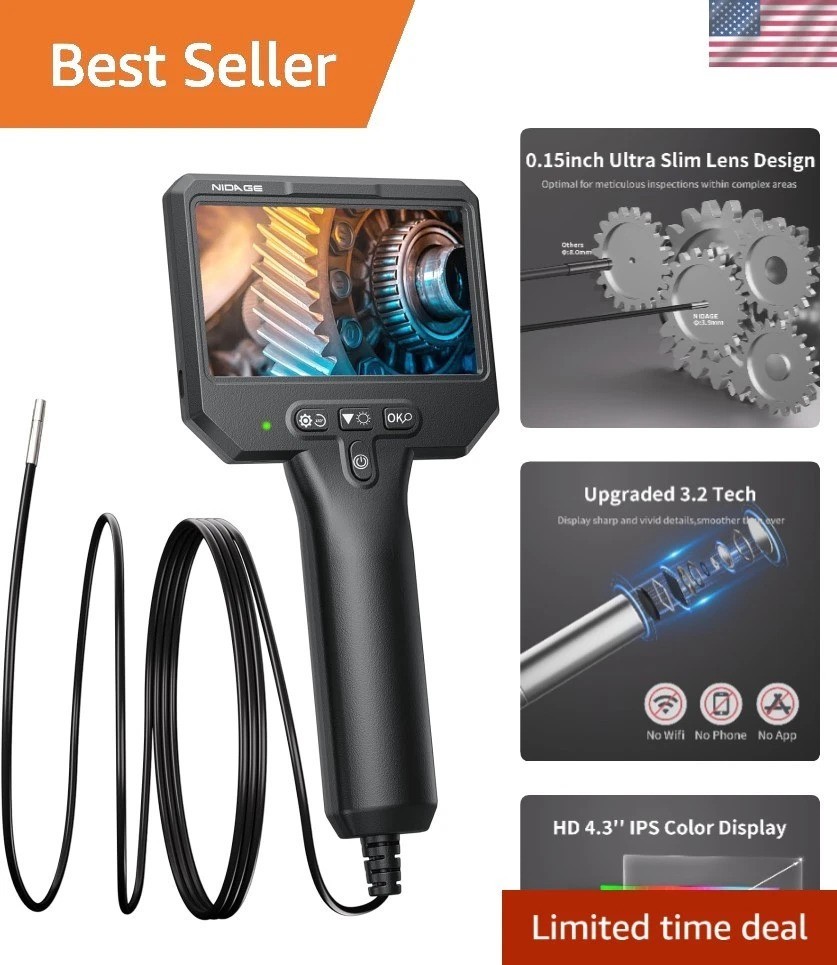 Versatile 3.9mm Borescope - 1920P HD, Adjustable Lights, Perfect for Mechanics