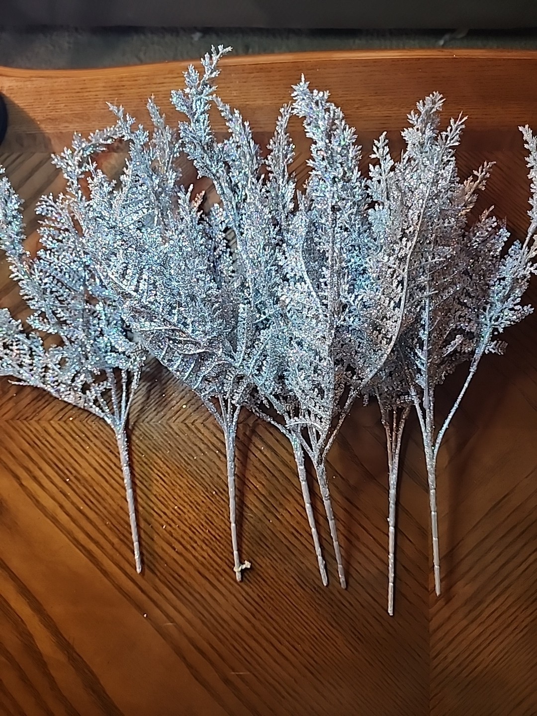 Set Of 6 Silver Glitter Cedar Sprays. Ideal For  Christmas Decorating