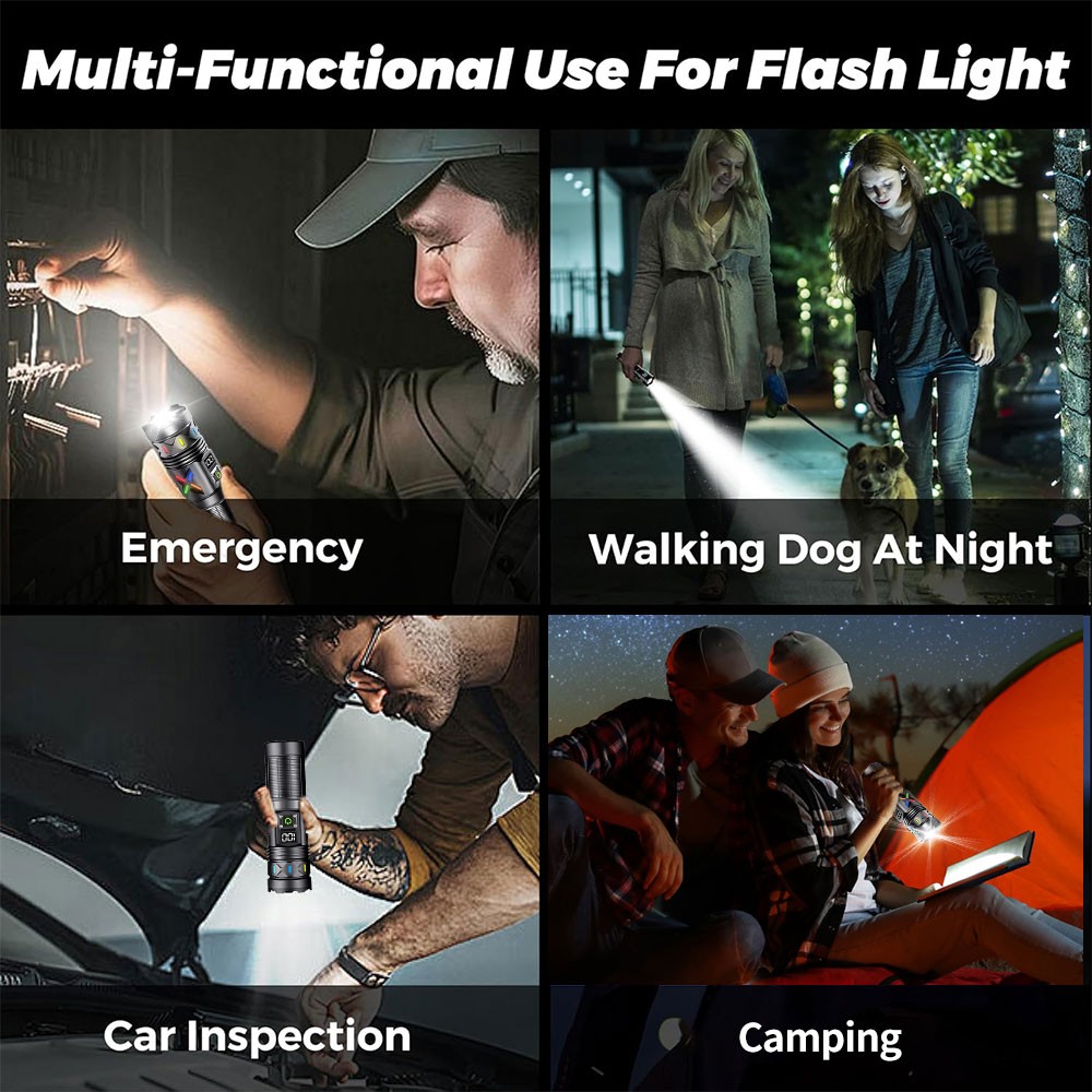Long Range White Laser LED Flashlight Torch USB Charging Light Telescopic Zoom