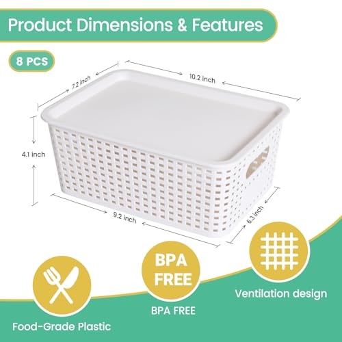 Plastic Storage Baskets with Lid-Plastic Storage Containers Stackable White