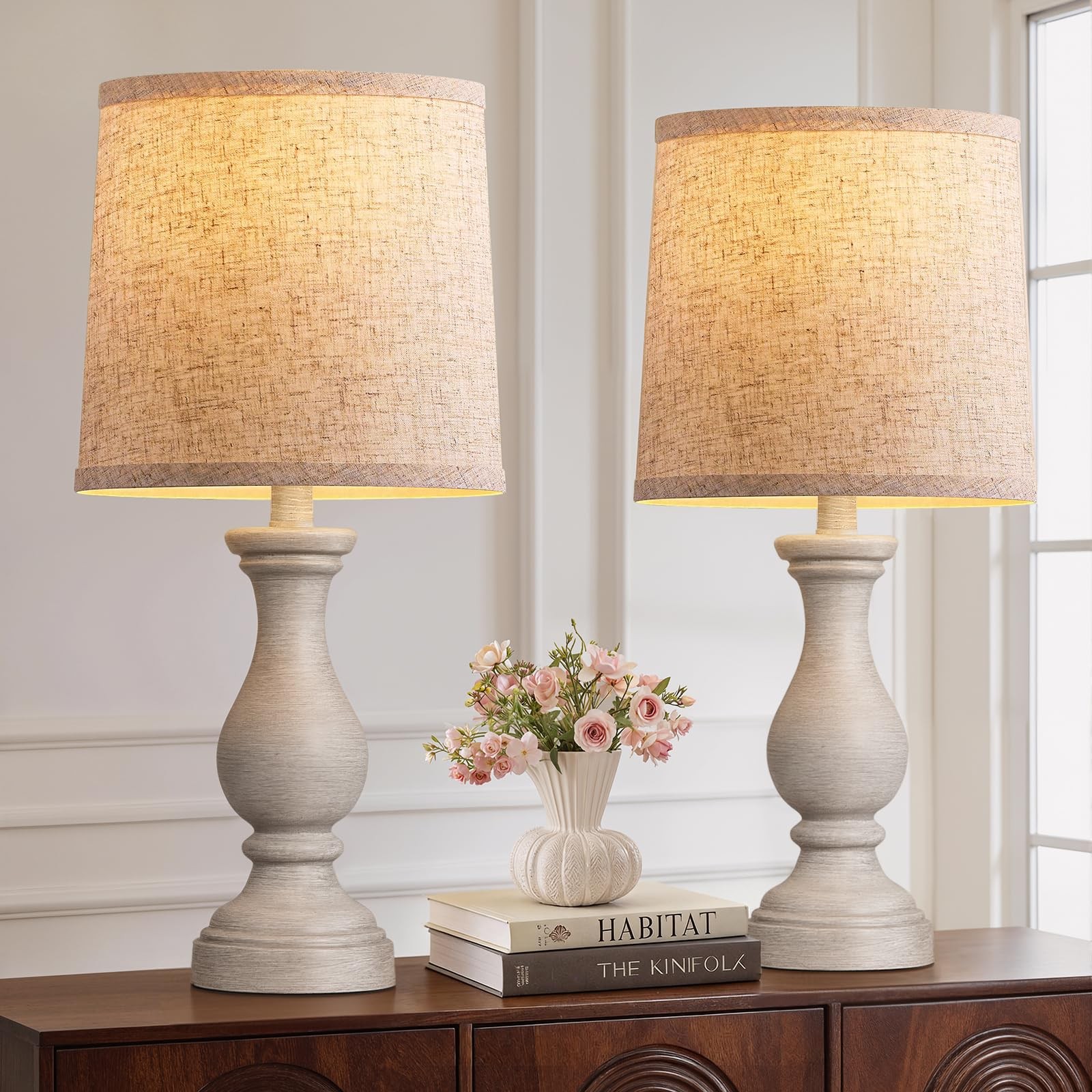 Rustic Farmhouse Table Lamps Set of 2, 22" Boho Lamps for Bedroom & Living Room