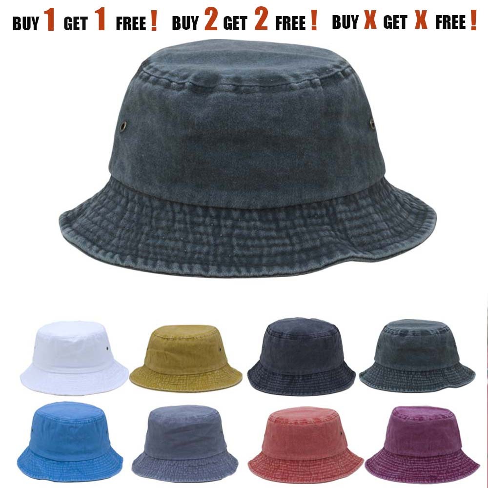 Bucket Hat Cap Cotton / Washed Denim Fishing Boonie Brim Summer Men Camping USA