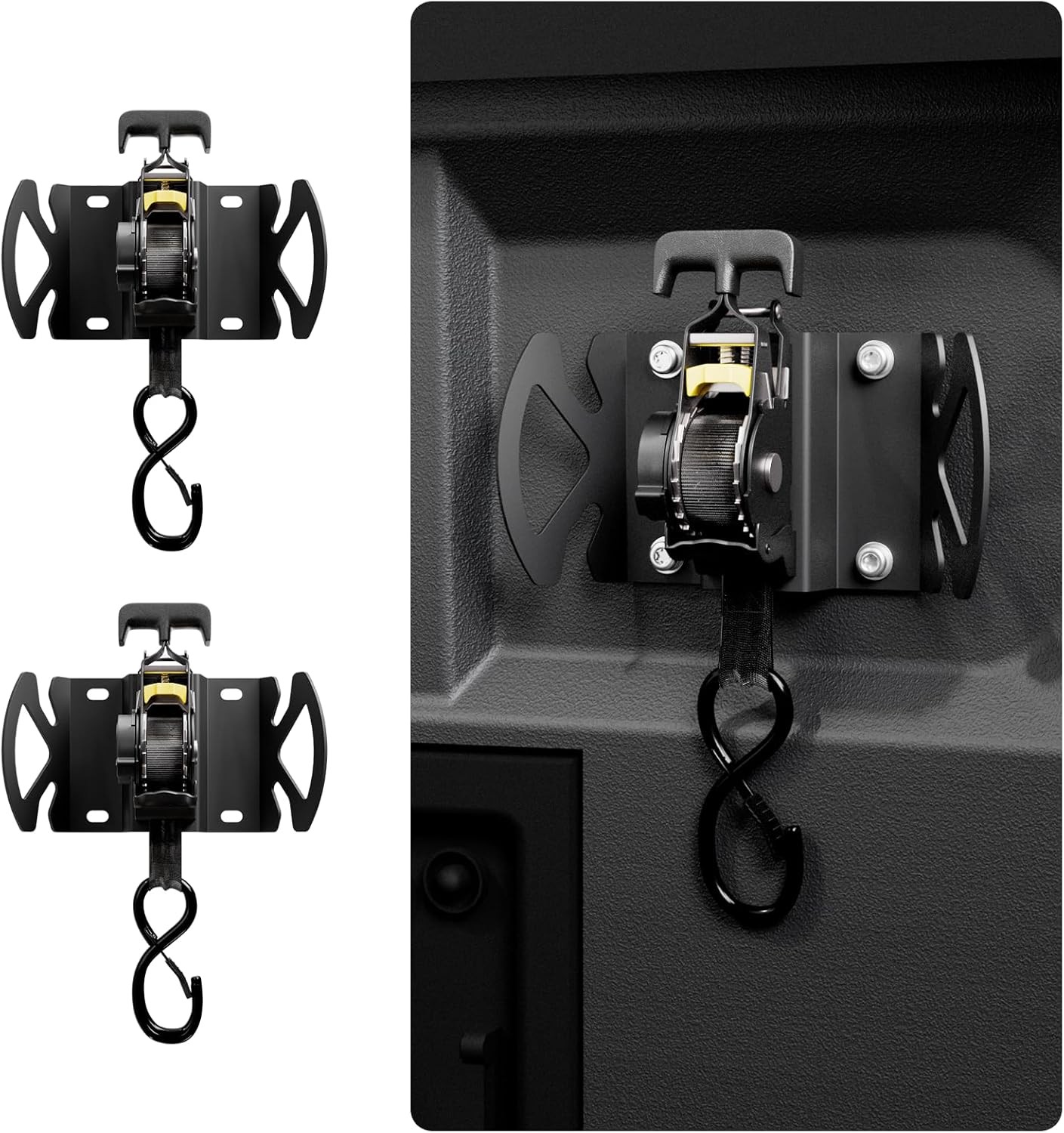 Rotating Integrated Cargo Bed Mounted Retractable Ratchet Straps F150 F250 F350