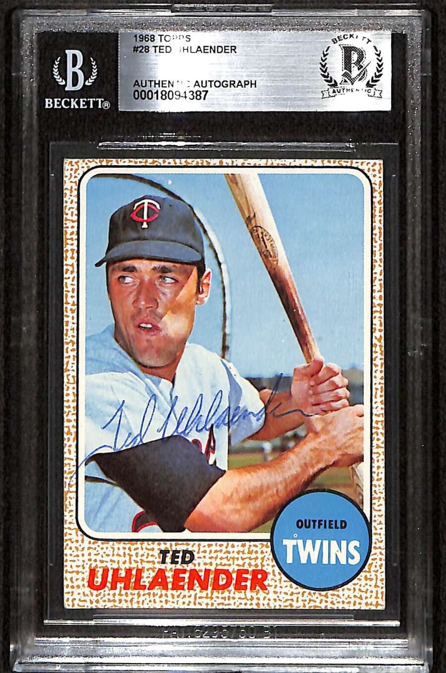 1968 Topps 28 Ted Uhlaender  BGS Auto Autographed BAS Authentic C100440