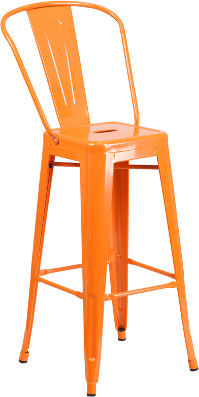 30'' Orange Metal Indoor-Outdoor Barstool - Industrial Style Restaurant Barstool