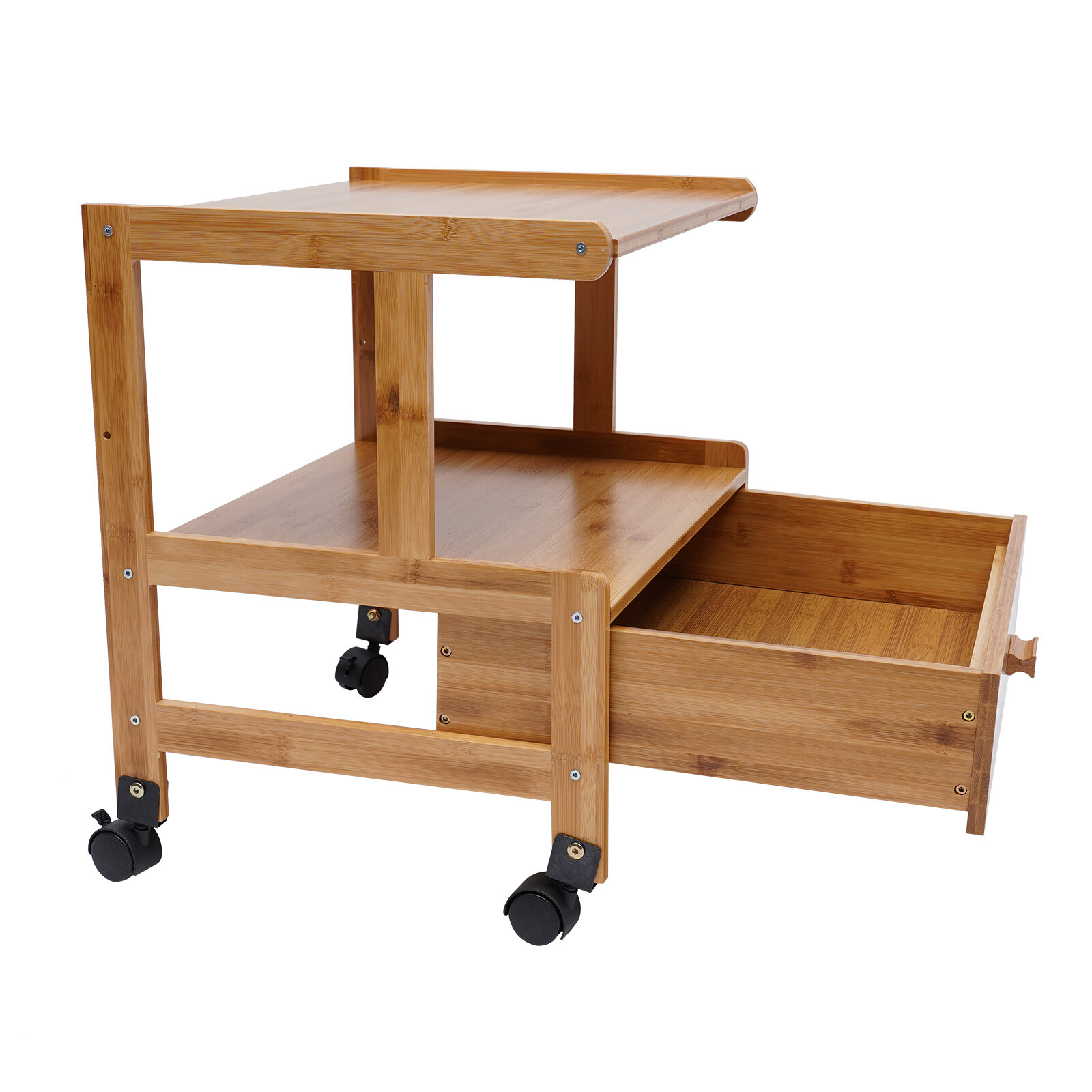Printer Stand Wheels 2 Tiers Shelf Desk Machine Bamboo Cart Rolling Storage Rack