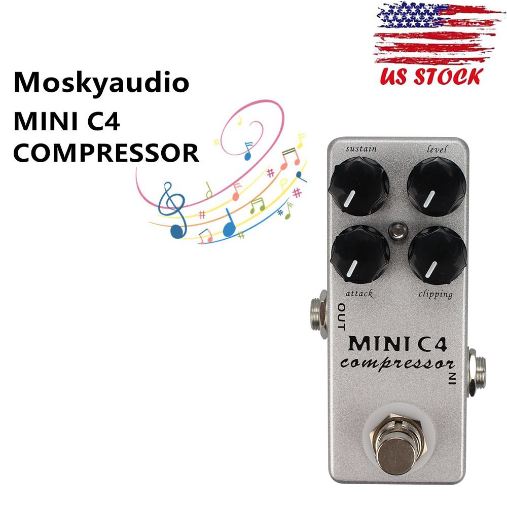 MOSKY MINI C4 Compressor Guitar Effect Pedal Sustain Level Attack Clipping USA