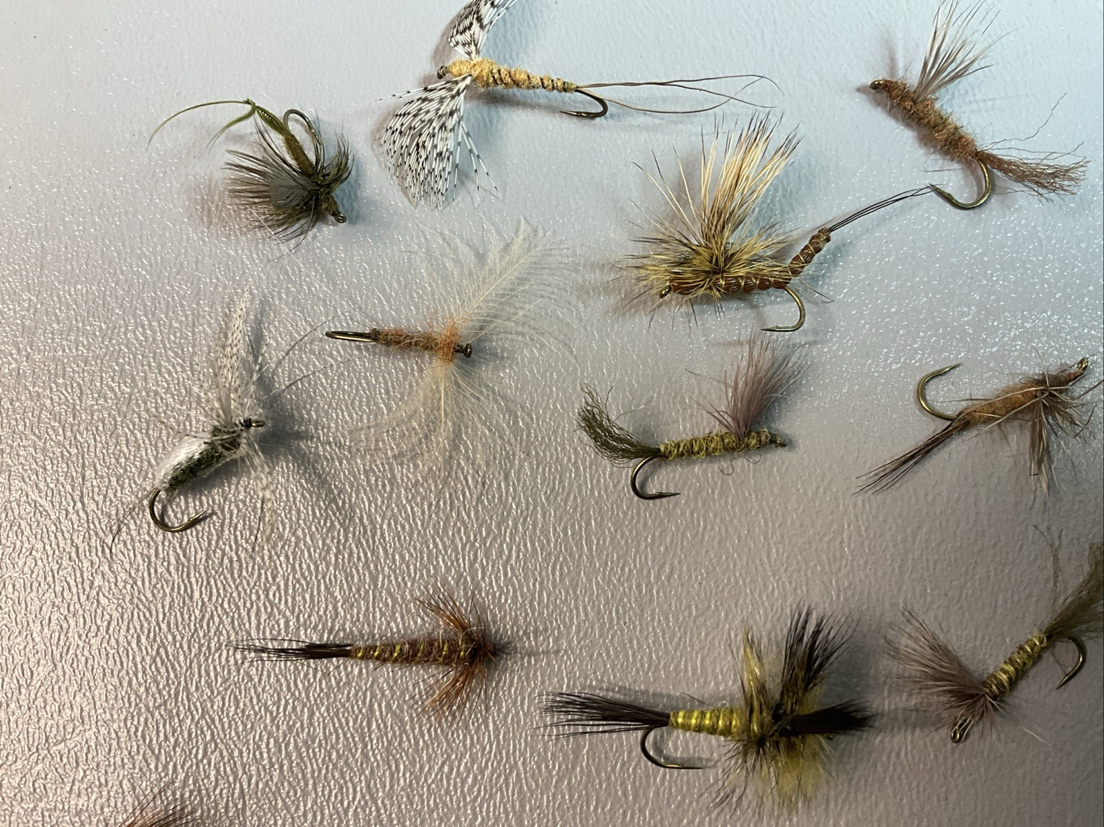FLIES FOR FLY FISHING (15) CALLED BROWN/GREEN DRAKES FOR TROUT. (S1199)