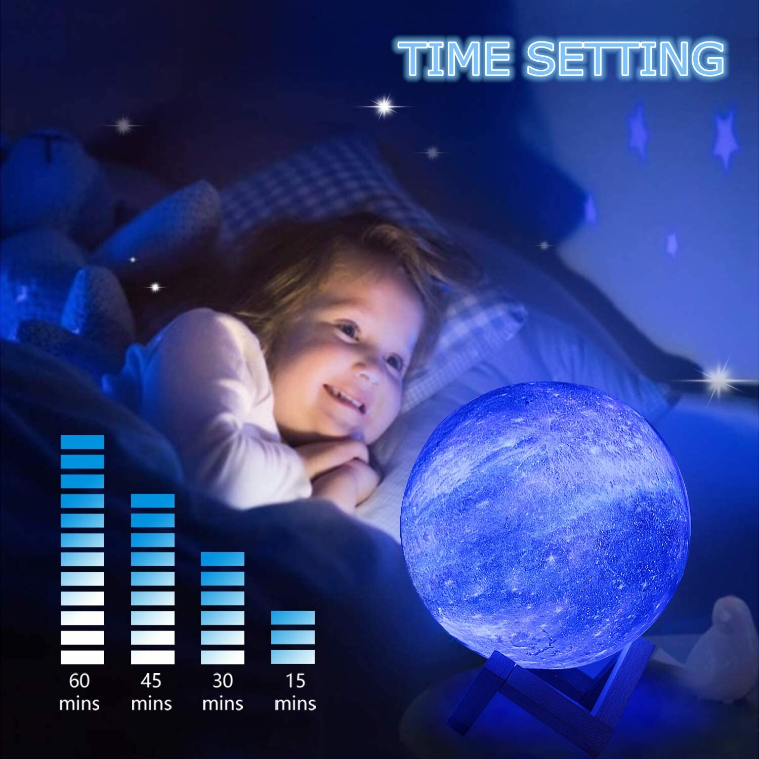 3D Moon Night Light Table Lamp USB Charging Remote Touch Control Home Decor Gift