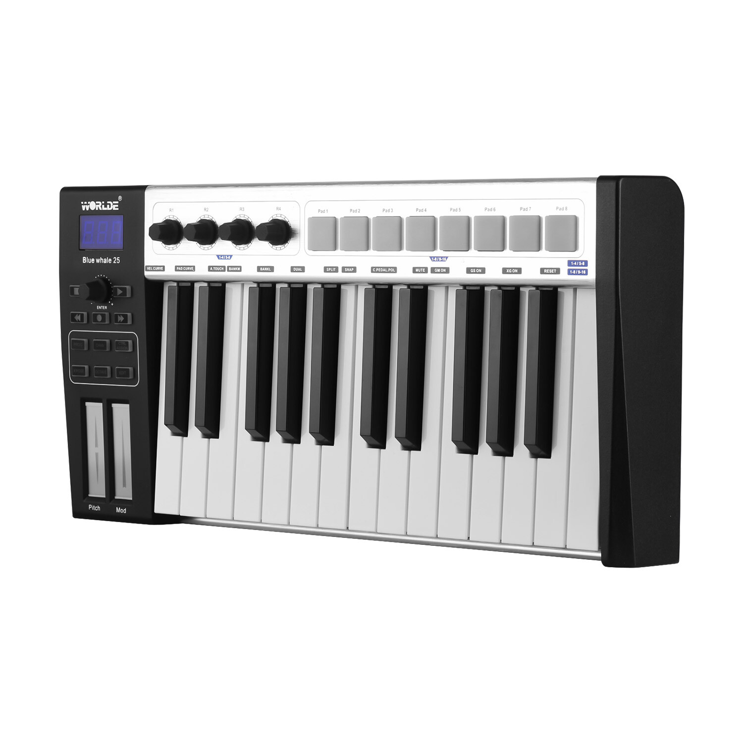 WORLDE Blue whale 25 key USB MIDI Controller Keyboard Trigger Pads w/ USB Cable