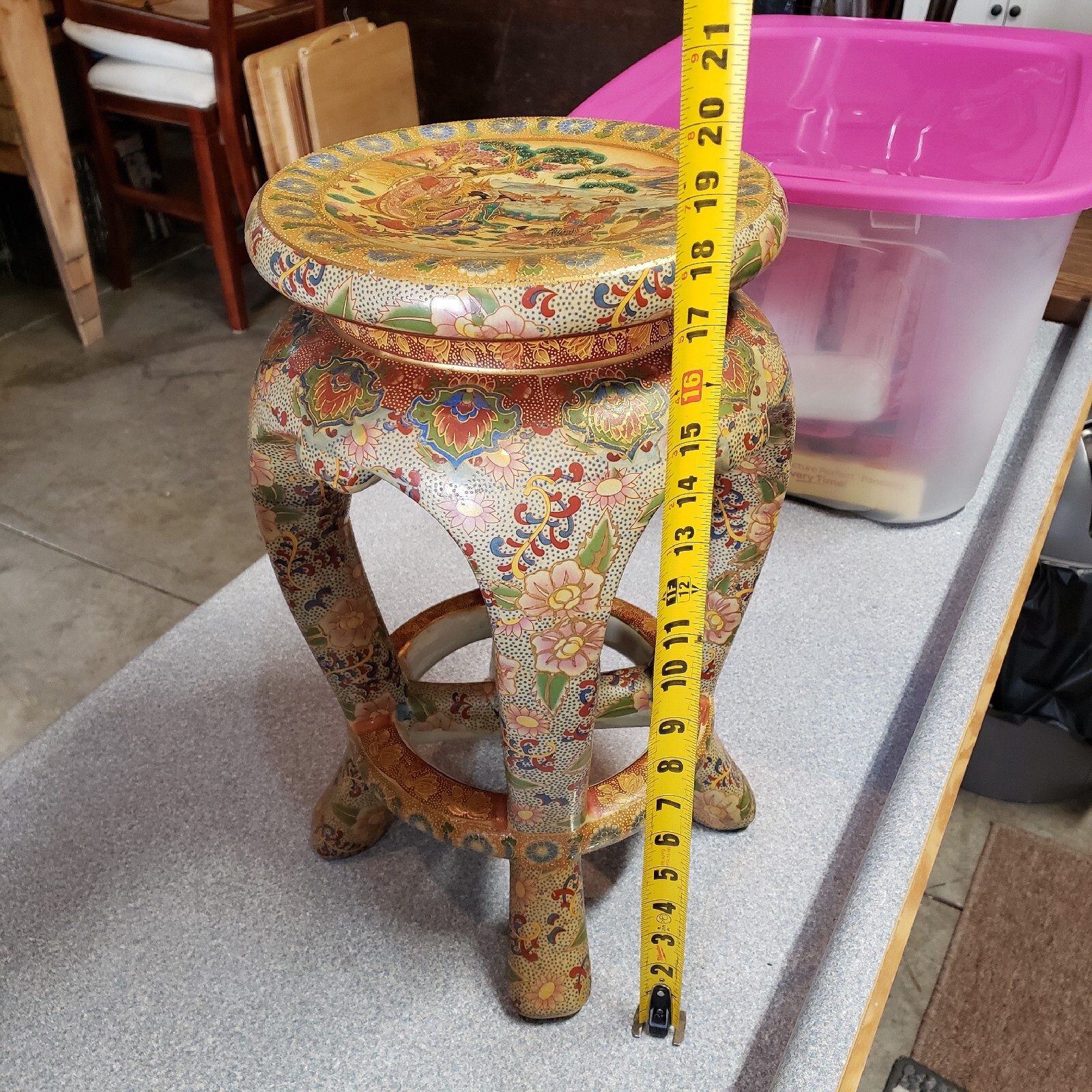 Hard to find - Vintage Regency Gilt Floral Ceramic Stool - Beautiful Piece!
