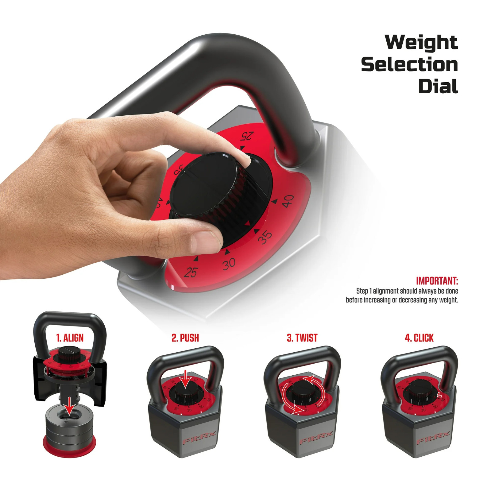 25lbs SmartStack Wide Handle Adjustable Kettlebell 40lbs Weights Exercises Black