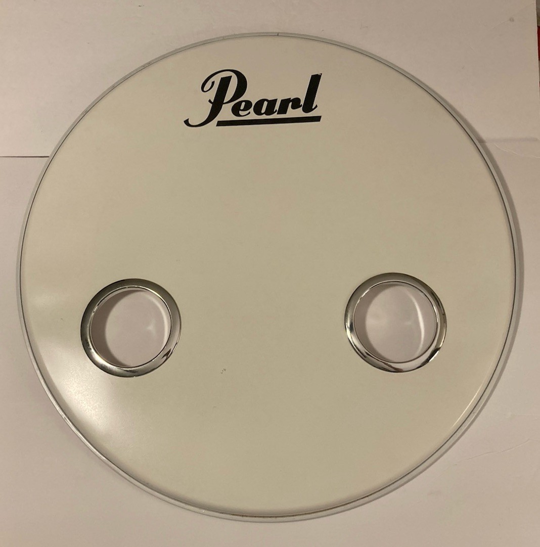 PEARL Logo Resonant Bass Drum Head Coated White 24" w/2 Holz Portholes 4" Vision