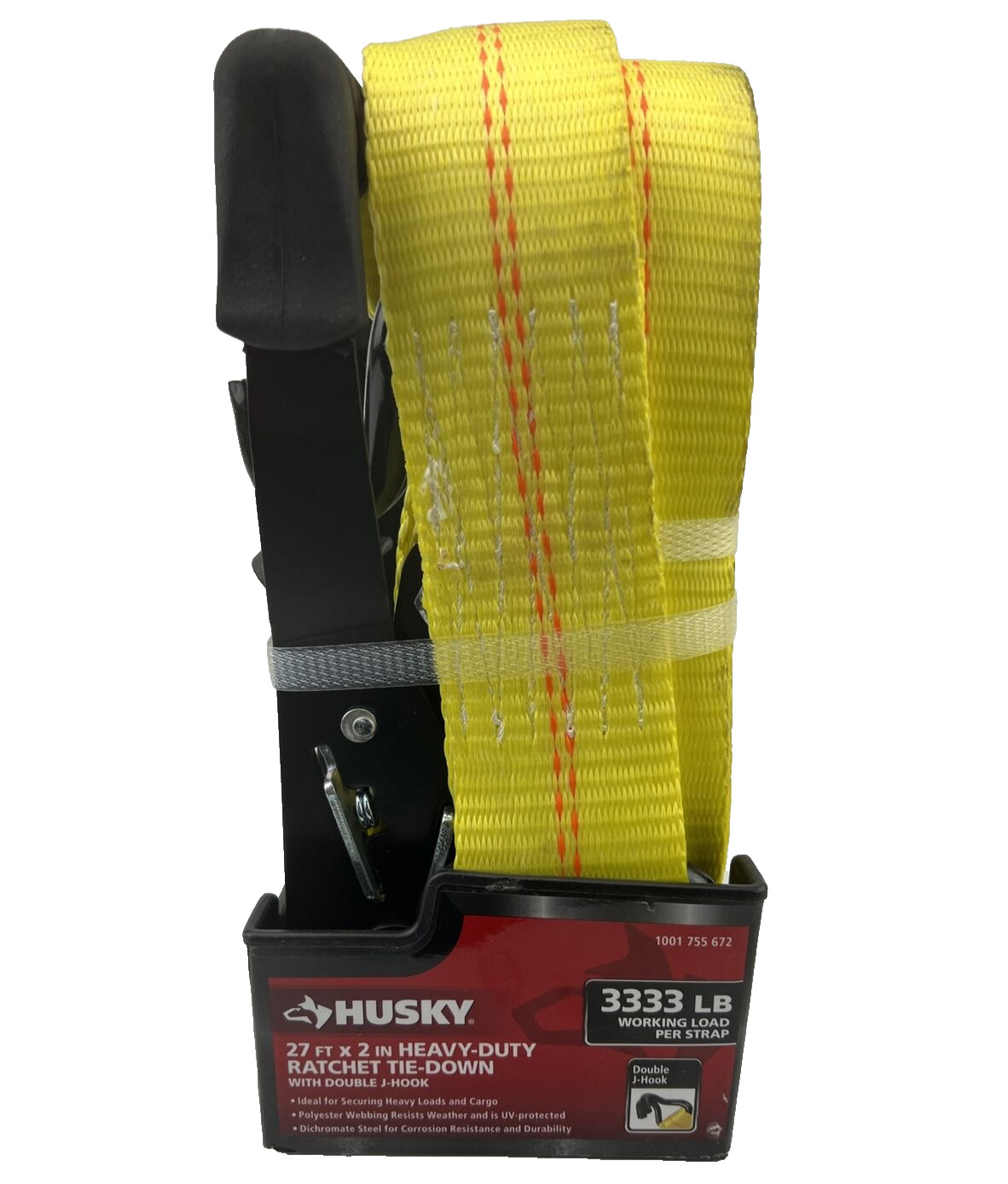Husky 27 Ft.X 2 in Heavy Duty Ratchet Tie-Down with Double J Hook NEW